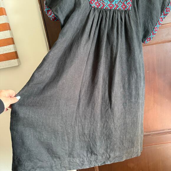 MADEWELL | Black Embroidered Linen Swing Dress Boho | Large - Picture 8 of 8
